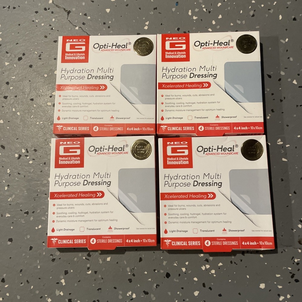 4 Boxes Neo G Opti-Heal Hydration Multi Purpose 4x4 Dressing 4 Dressings Per Box